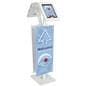 Dual tablet holder replacement graphics for IPEVRFL2 series on white aluminum and steel kiosk