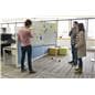 Whiteboard with wheels for stand-up meeting