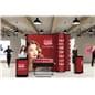 3-sided island booth display with travel counters and triangle design 