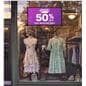 ThinkSign LED window sign with a hanging placement being utilized in a retail storefront window