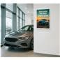 Digital signage ePaper being shown in a car dealership displaying graphics of car promotions