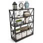 wood and metal display shelving with ample space