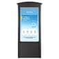 Outdoor digital signage display showcasing a weather app and news hub