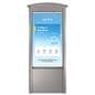 Outdoor digital signage display showcasing a news and weather app