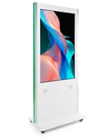 55" Touch Screen Kiosk w/ LED Edge-Lit Panel, 20pt IR, Android 11, Wheels - White Interactive digital display with durable aluminum construction