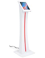 iPad Floor Stand w/ Locking Enclosure, Illuminated LED Panel - White Edge-lit iPad kiosk with powder-coated steel