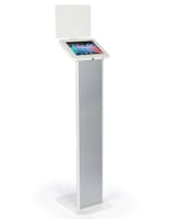 Sleek iPad Kiosk with Panel Stand White iPad kiosk with panel with slim modern design