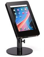 This Black Adjustable Countertop iPad Stand Confidently Stores Your Tablet Black adjustable countertop iPad stand supports iPad 10.2 7th and 8th generation