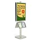 Floor Standing Poster Holder w/ Literature Trays, Double-Sided, Square Base - Silver