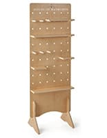 Use This Wooden Pegboard Floor Display to Add a Modern Look to Your Retail Product Showcase Wooden pegboard floor display with UV printed graphics