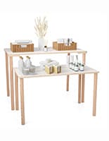 Set of 2 Nesting Tables, Knockdown Design, Floor Standing - Natural Wood Nesting Tables with Nesting Feature