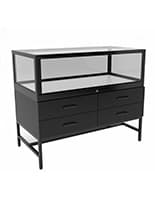 48" Glass Showcase Display Cabinet w/ Locking Drawers, Tempered Glass, and LED Lights Glass showcase display cabinet with tempered glass