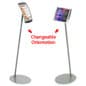 8.5" x 11" Floor Standing Sign Holder, Curved Frame, Magnetic Lens - Silver