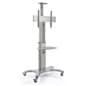 TV Stand w/ Shelf, Fits Monitors 45" to 70", Camera Tray & AV Shelf, Wheels – Silver