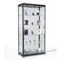 40" Display Case w/ Halogen Top & Side Lights, 4 Fixed Shelves, Hinged Doors - Black