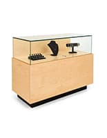 47" Eco-Friendly Display Case with Tempered Glass, Lockable, Pull-Out Deck - Maple Wooden display counter with laminated finish