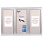 Enclosed Bulletin Board with 3 Locking Doors - Silver w/ Gray Fabric