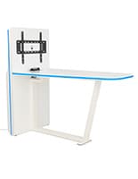 36"W Collaboration Table w/ LED Light Strips, Power Supply, Monitor Mount - White Multimedia conference table with pop-up power supply