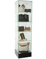 Retail Tower Display Case with Frameless Construction Retail Tower Display Case