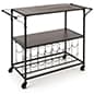 41 x 31 Wood and Metal Bar Cart with 16 Bottle Compartments, Caster Wheels - Black