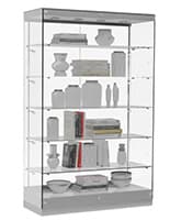 Contemporary Glass Display Cabinets Great for Low Light Environments Contemporary Glass Display Cabinets with Silver Base and Canopy