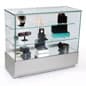4ft. Glass Retail Counter w/ Mirror Deck, LED, Slider Doors, Ships Assembled, Silver