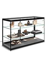 60" Retail Display Case w/LED Side Lights, Sliding Door, Push-in Lock - Black Showcase Counter with LED Spotlights, 23.75" Overall Depth