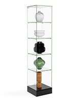 15" or 31" Glass Display Case w/Hinged Door, 4 Fixed-Height Shelves, Frameless Tower display with frameless design