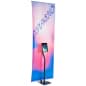 iPad Floor Stand with Locking Enclosure, 33”w Banner Rails & Custom Graphic - Black
