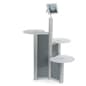 iPad Floor Stand w/ 3 Acrylic Tabletops, Integrated Power Supply, Locking - Silver