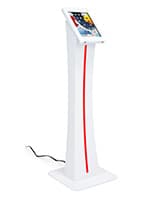 iPad Floor Stand w/ Locking Enclosure, Illuminated LED Panel - White Edge-lit iPad kiosk with powder-coated steel