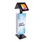 Dual Tablet Floor Stand with Custom Banners, Locking & Rotating Enclosures - Black