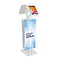 Dual Tablet Floor Stand with Custom Banners, Locking & Rotating Enclosures - White