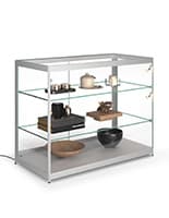 48” Retail Display Counter w/ 4 LED Lights, Sliding Doors, Ships Assembled - Silver Lockable LED Glass Store Counter