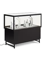 48"w Retail Store Display Case w/ Push-in Lock, LED Lights, Storage - Black Retail store display with storage
