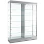 60" Glass Display Case w/ Top & Side Lights, Wheels, Locking Sliding Door - Silver