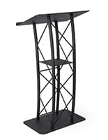 Truss Podium for Floor, Built-in Shelf, Curved, Aluminum and Steel - Black Podium with black finish