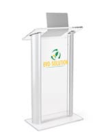 Recycled Acrylic Podium with Aluminum Sides, 2-Color Custom Graphic - Silver Custom graphic plexiglass podium with 2-color vinyl imprint