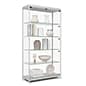 40" Display Case w/ LED Top & Side Lights, 4 Fixed Shelves, Hinged Doors - Silver