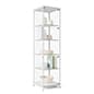 Display Case w/ LED Lighting, 4 Fixed Shelves & Locking Door - Silver
