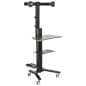 Rolling TV Stand, (2) 10-24" Screens, Power Outlets, CPU Holder & Shelf – Black