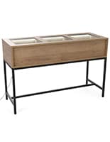 Glass Top Retail Console Table with Drawers, Tempered Glass, Steel Base - Light Brown Glass top retail console table with modern design