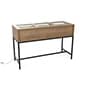 Display Case Table with Tempered Glass Top, Locking Drawers, Steel Base - Natural