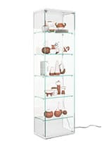 Glass Curio Cabinet, Tempered Glass Shelves, Illuminated, Lockable - Glass Glass curio cabinet with tempered glass