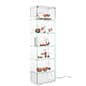 24" Display Case w/ LED Lighting, 5 Fixed Shelves, Frameless, Tempered Glass - White