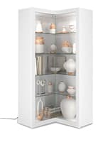 Corner Contemporary Display Cabinet with LED Lighting, Adjustable Shelves - White Contemporary display cabinet for corner