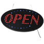 "OPEN" Animated LED Sign with Hanging Chain, Round - Red