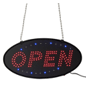 "OPEN" Animated LED Sign with Hanging Chain, Round - Blue & Red