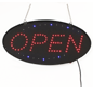 "OPEN" Animated LED Sign with Hanging Chain, Round - Red