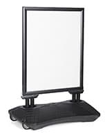 Outdoor sign comes with coordinating black base and dual snap frame